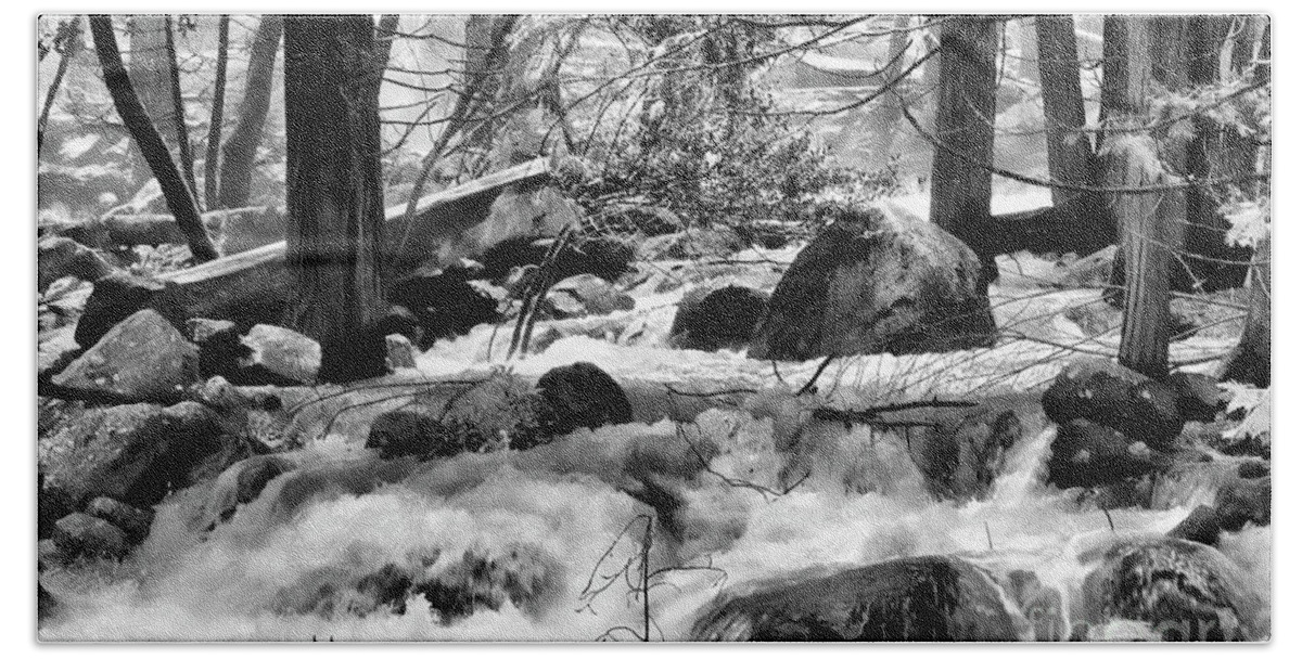 Yosemite Bath Towel featuring the photograph Landscape Water BW Yosemite by Chuck Kuhn