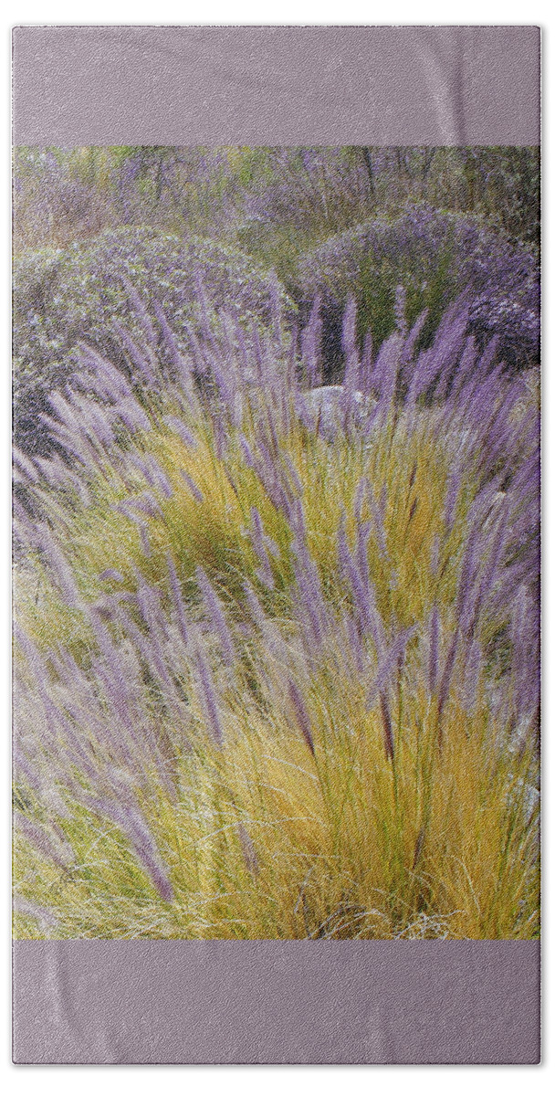 Grass Bath Towel featuring the photograph Landscape With Purple Grasses by Ben and Raisa Gertsberg