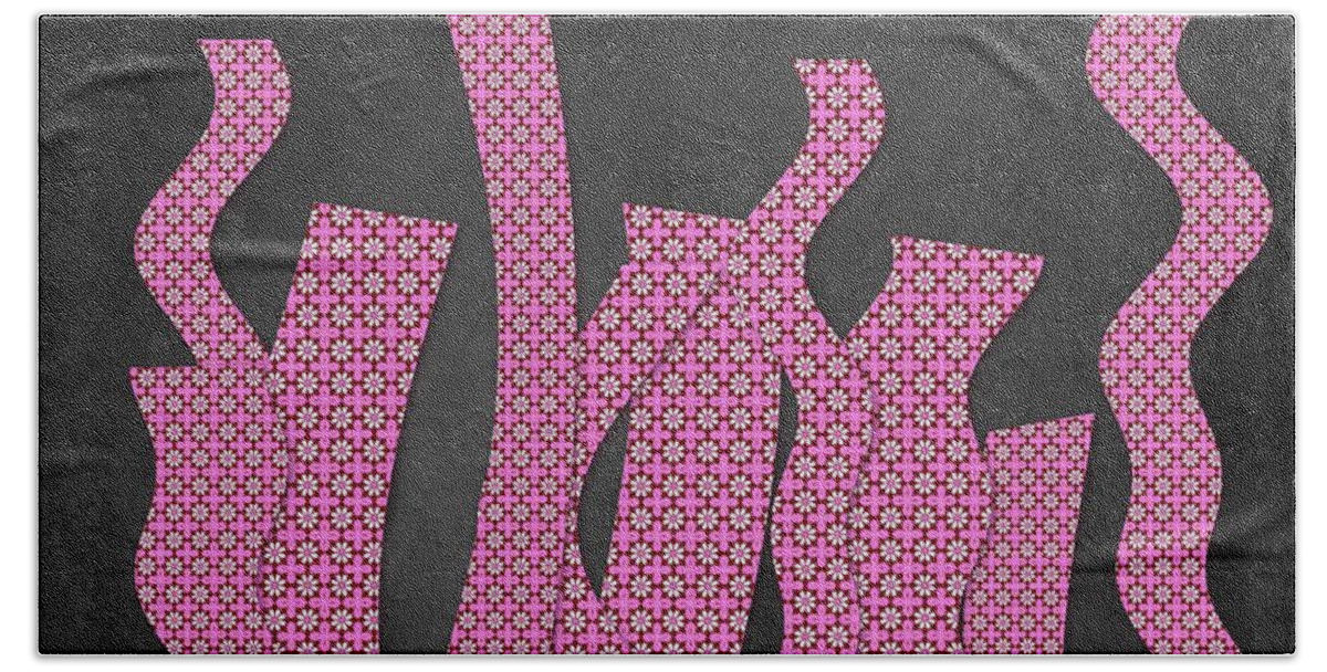Black Bath Towel featuring the digital art Languettes 02 - Pink by Variance Collections