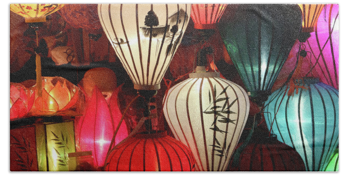 Vietnam Hand Towel featuring the photograph Lanterns Colors Hoi An by Chuck Kuhn