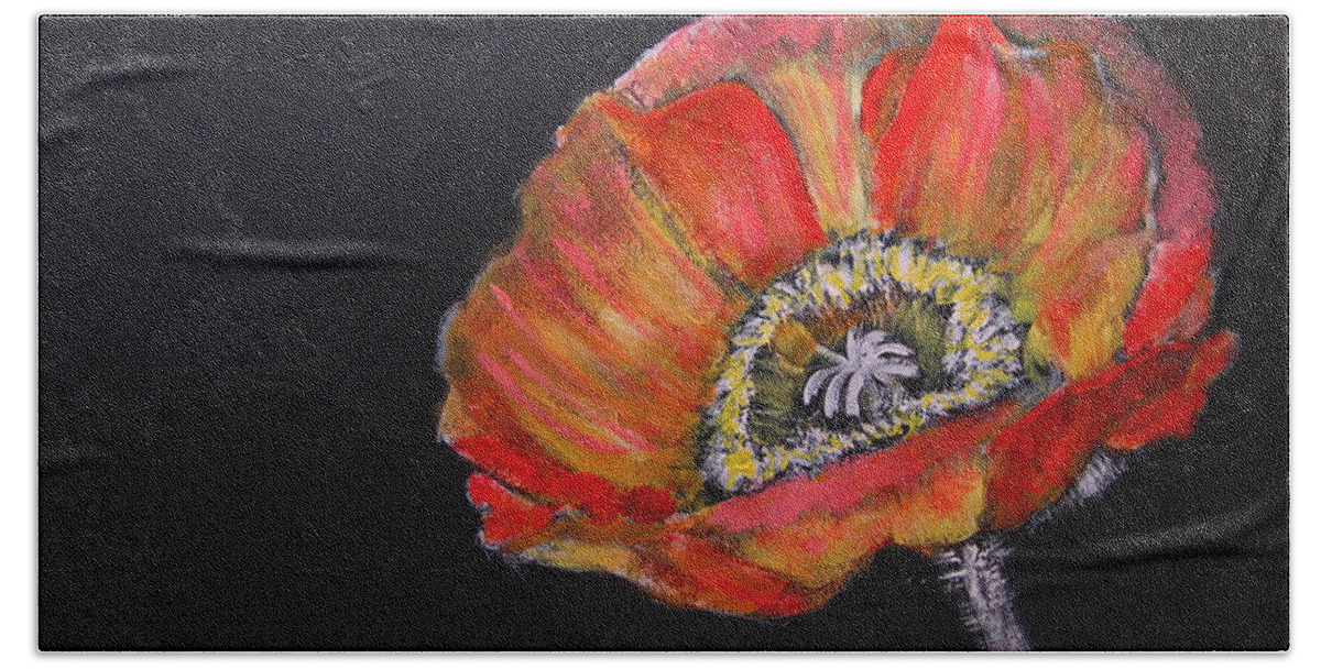 Poppy Bath Towel featuring the painting Large Poppy by Richard Le Page