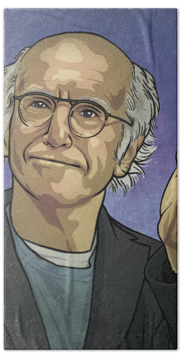 Larry David Bath Sheet featuring the drawing Larry David by Miggs The Artist