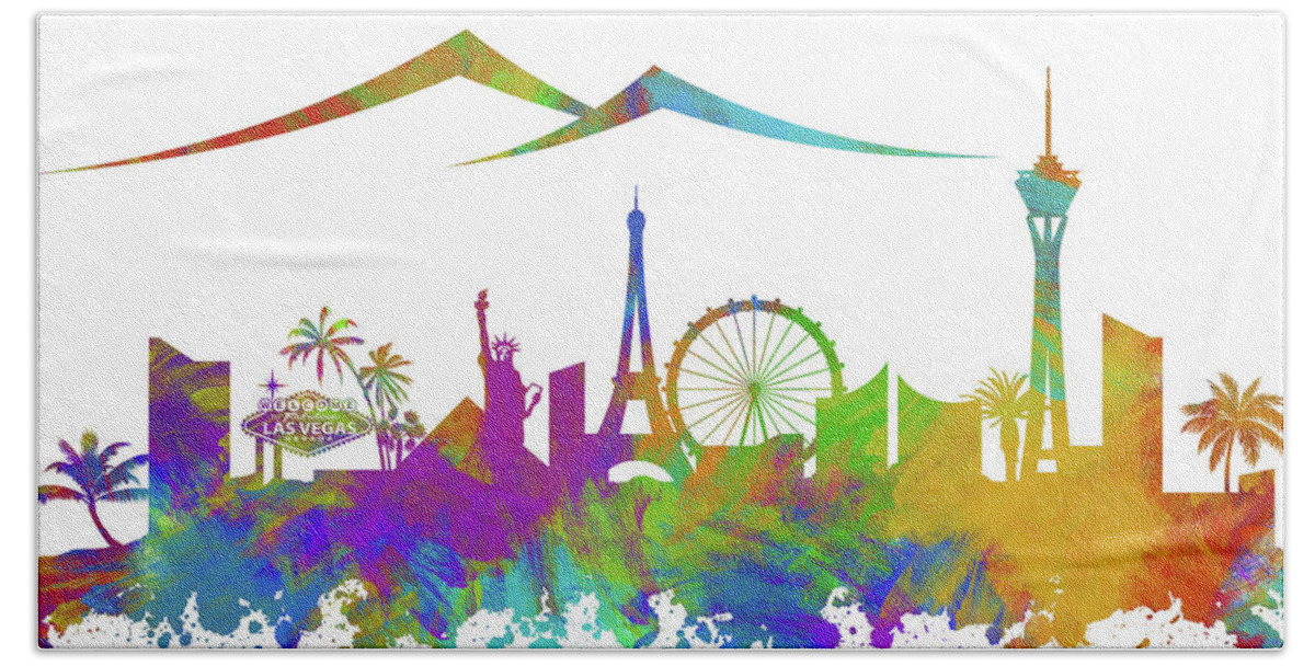 Las Vegas Hand Towel featuring the digital art Las Vegas Skyline Silhouette VII by Ricky Barnard