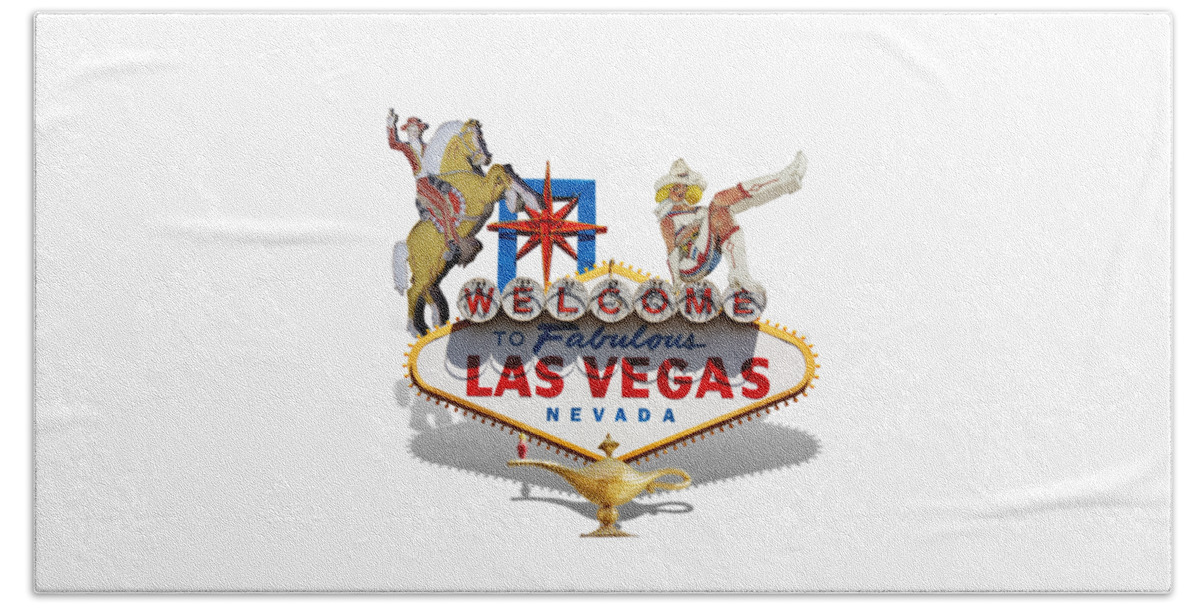 Las Vegas Hand Towel featuring the mixed media Las Vegas Symbolic Sign on White by Gravityx9 Designs
