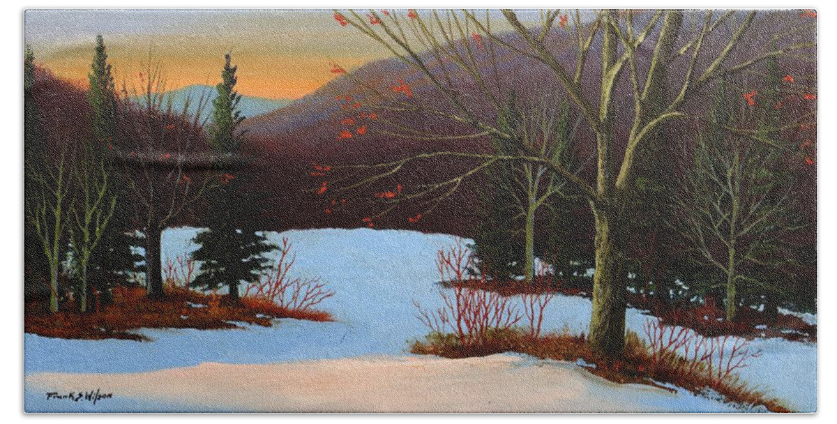 Winter Bath Towel featuring the painting Last Light Of Day by Frank Wilson