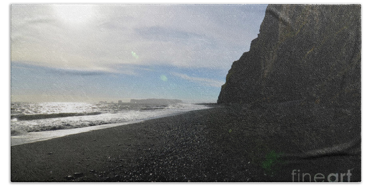 Reynisfjara-beach Bath Towel featuring the photograph Late Afternoon on Reynisfjara Beach in Vik Iceland by DejaVu Designs