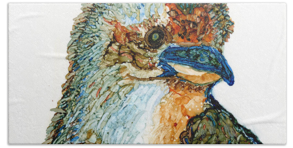 Bird Hand Towel featuring the painting Laughing Kookaburra by Eunice Warfel