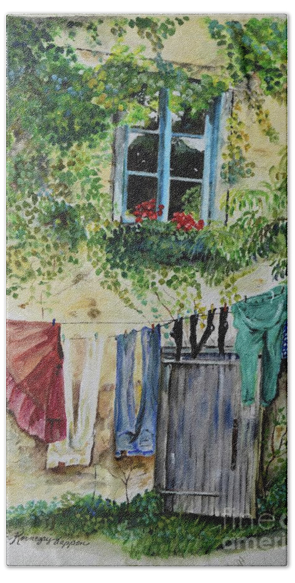 Laundry Bath Towel featuring the painting Laundry Day in France by Jan Dappen