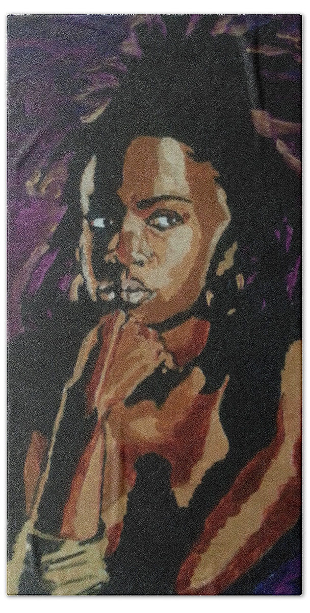 Lauryn Hill Hand Towel featuring the painting Lauryn Hill by Rachel Natalie Rawlins