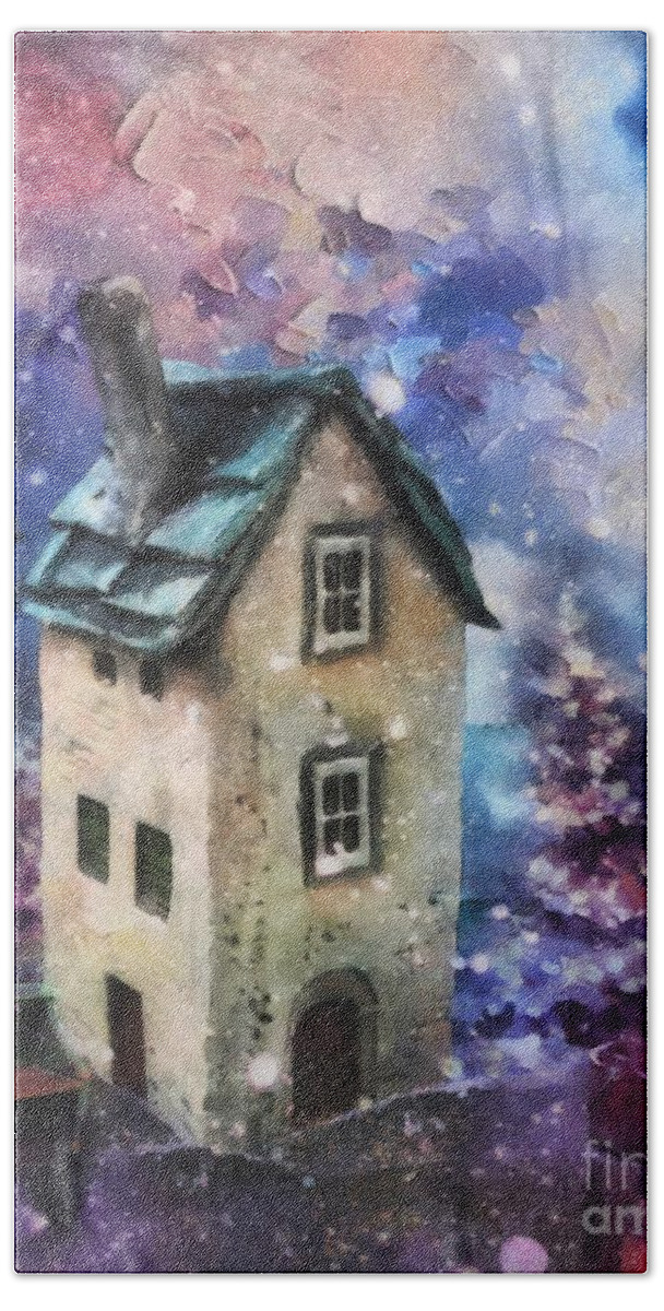 Lavender Hill Hand Towel featuring the painting Lavender Hill by Mo T