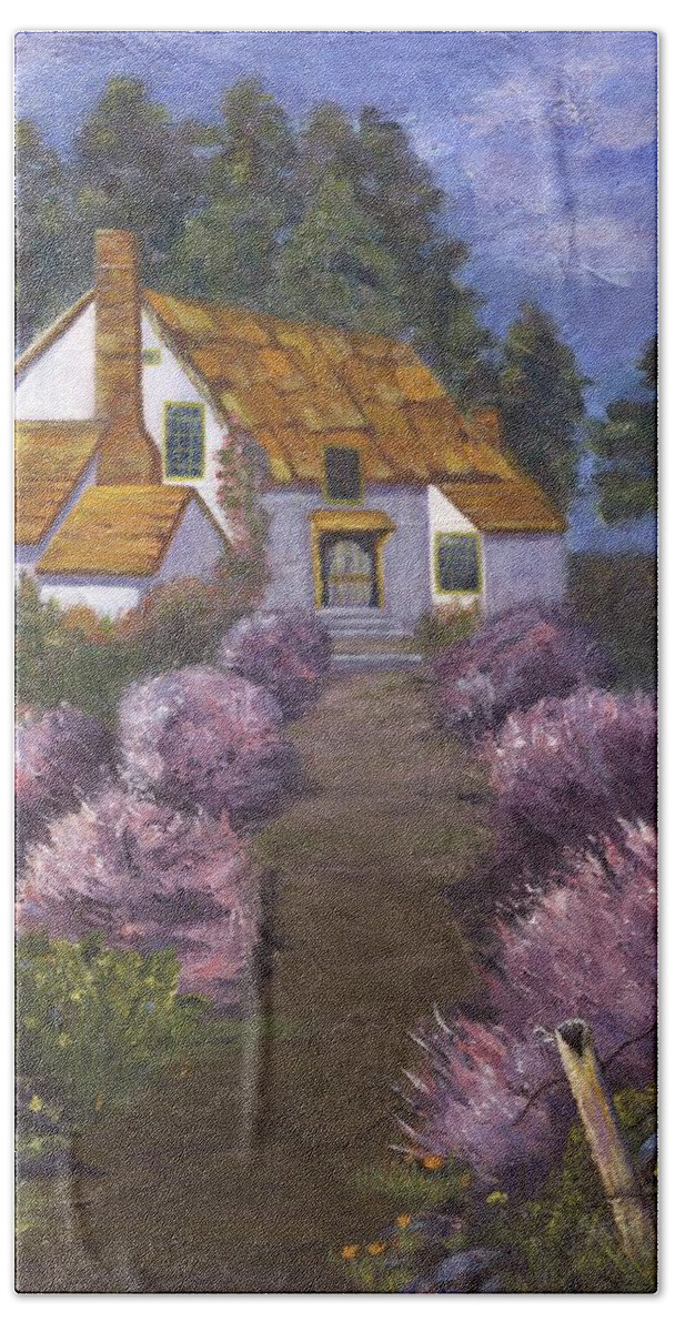Landscape Hand Towel featuring the painting Lavender House by Jamie Frier