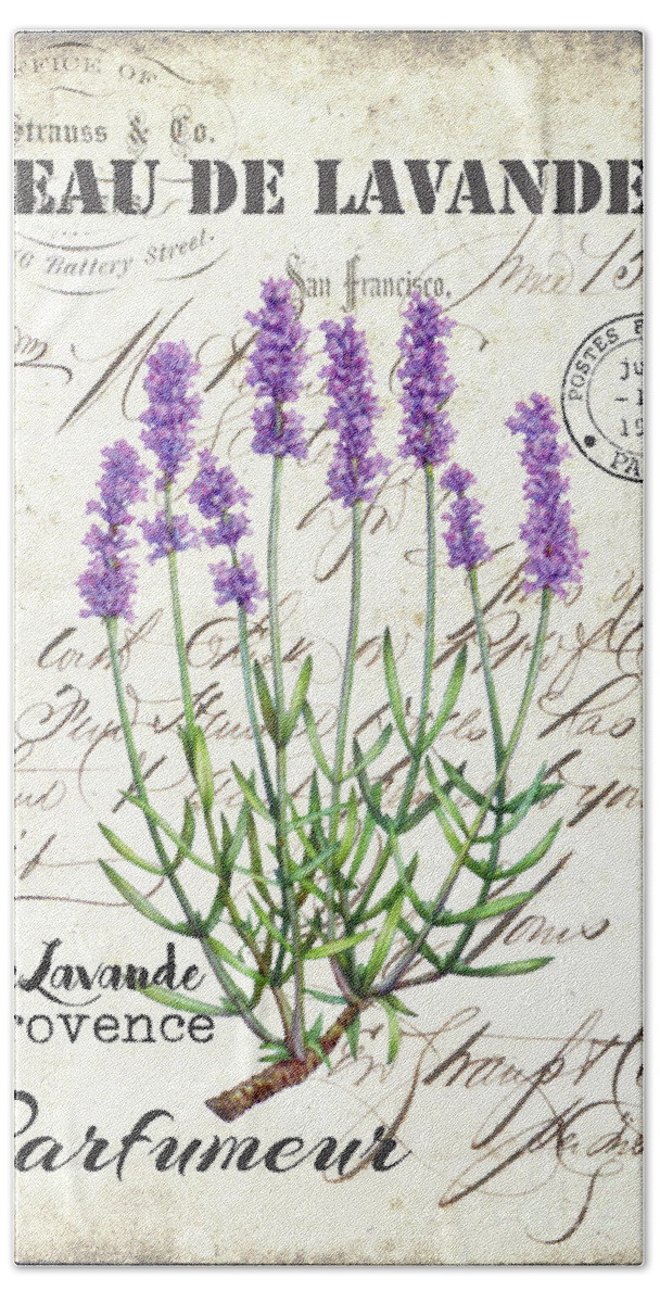 Lavender Print Hand Towel featuring the digital art Lavender Print Antique Flower Print Rustic Flowers by White Lotus