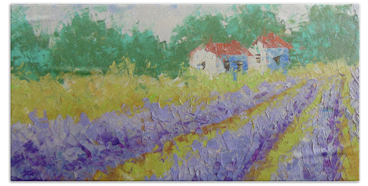 Frederic Payet Hand Towel featuring the painting Lavender Provence by Frederic Payet