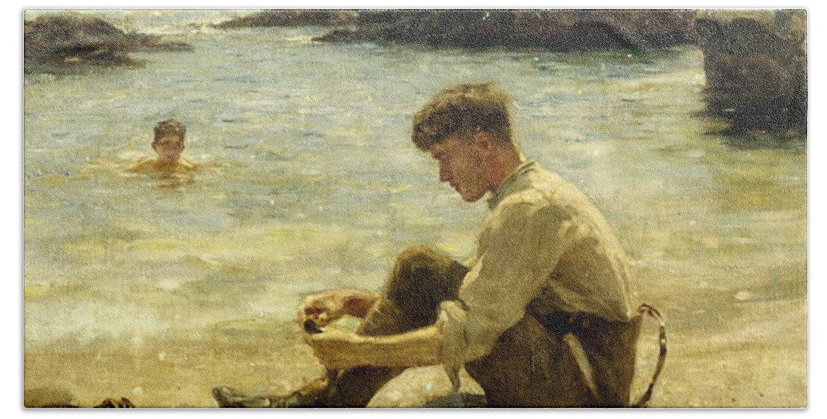 Lawrence Bath Towel featuring the painting Lawrence as a Cadet by Henry Scott Tuke