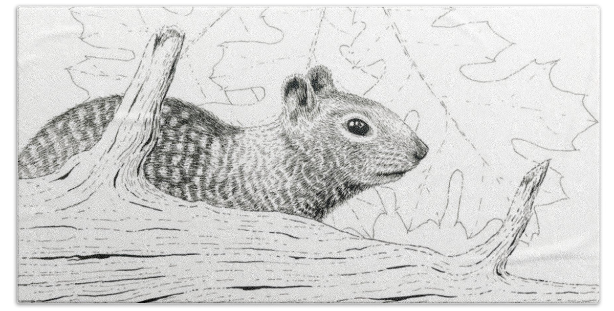 Squirrel Bath Towel featuring the drawing Laying Low by Timothy Livingston