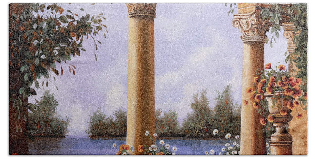 Arch Hand Towel featuring the painting Le Arcate Chiuse Sul Lago by Guido Borelli
