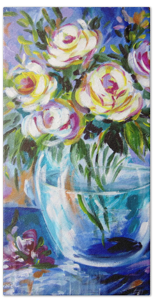 Flowers.roses Hand Towel featuring the painting Le Rose Bianche by Roberto Gagliardi