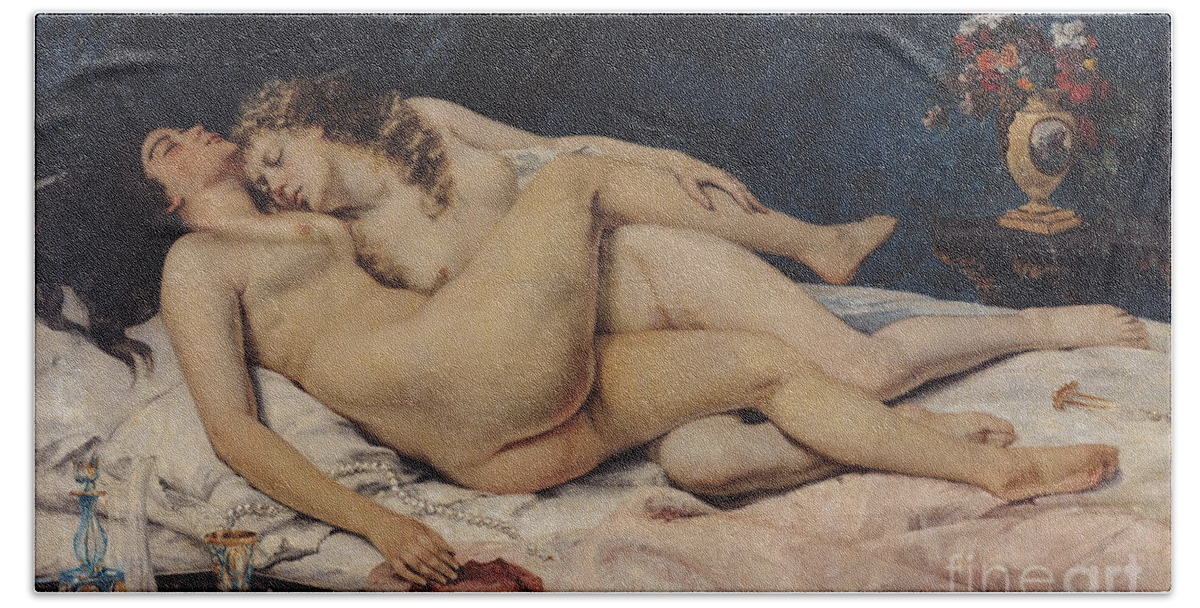 Love Bath Towel featuring the painting Sleep by Gustave Courbet by Gustave Courbet