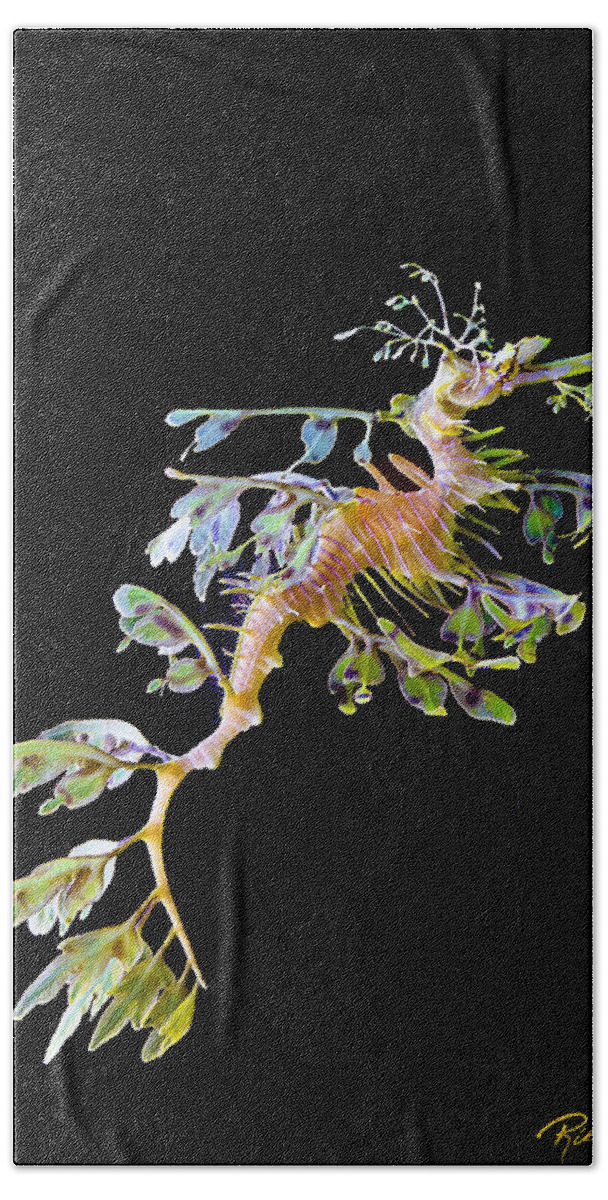 Animals Bath Towel featuring the photograph Leafy Sea Dragon in Blackness by Rikk Flohr