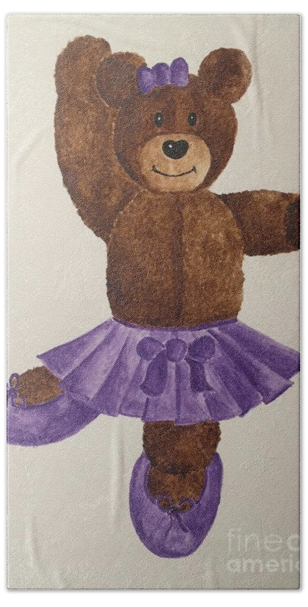 Teddy Bear Bath Towel featuring the painting Leah's Ballerina Bear 1 by Tamir Barkan
