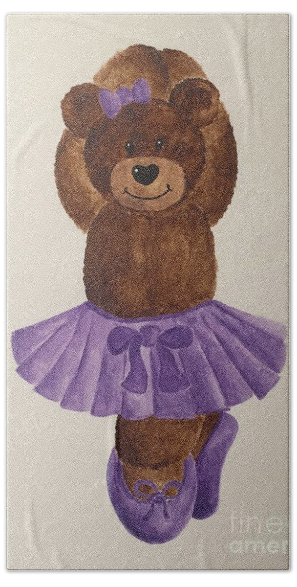 Teddy Bear Hand Towel featuring the painting Leah's Ballerina Bear 3 by Tamir Barkan