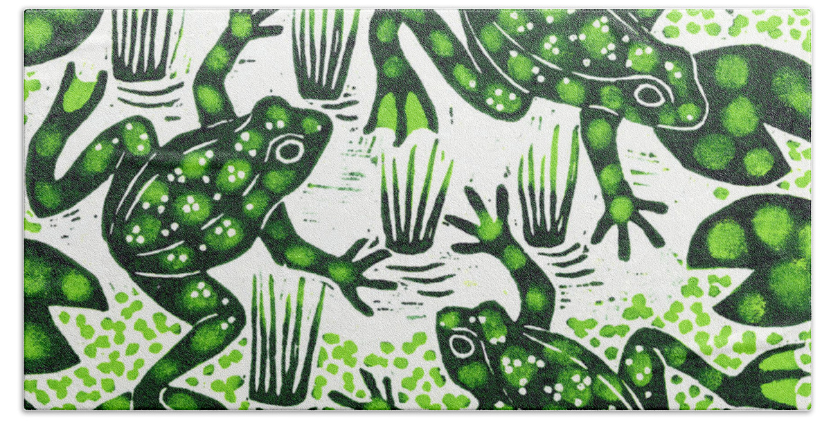 Frog Hand Towel featuring the painting Leaping Frogs by Nat Morley