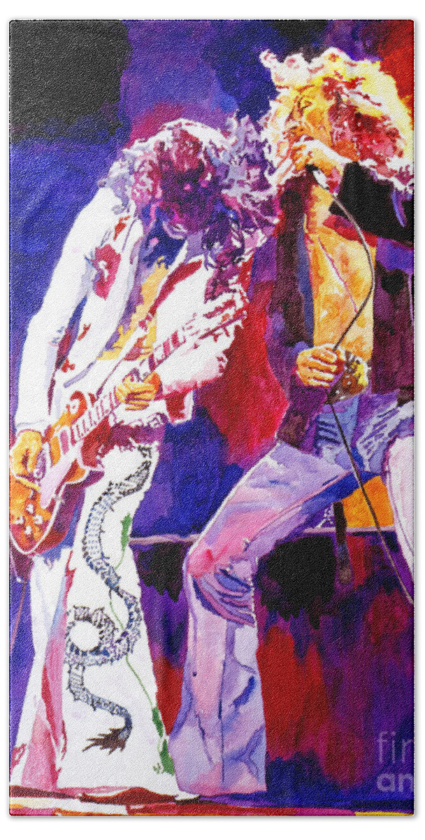 Led Zeppelin Hand Towel featuring the painting Led Zeppelin - Page and Plant by David Lloyd Glover