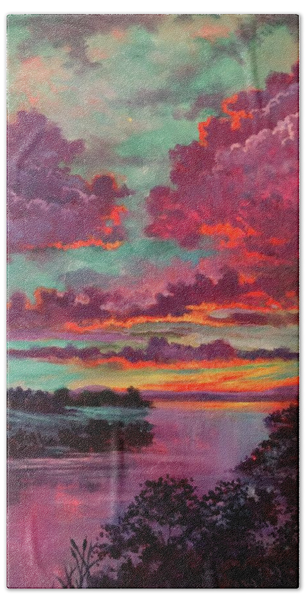 Legend Hand Towel featuring the painting Legend of a Sunset 2 by Rand Burns