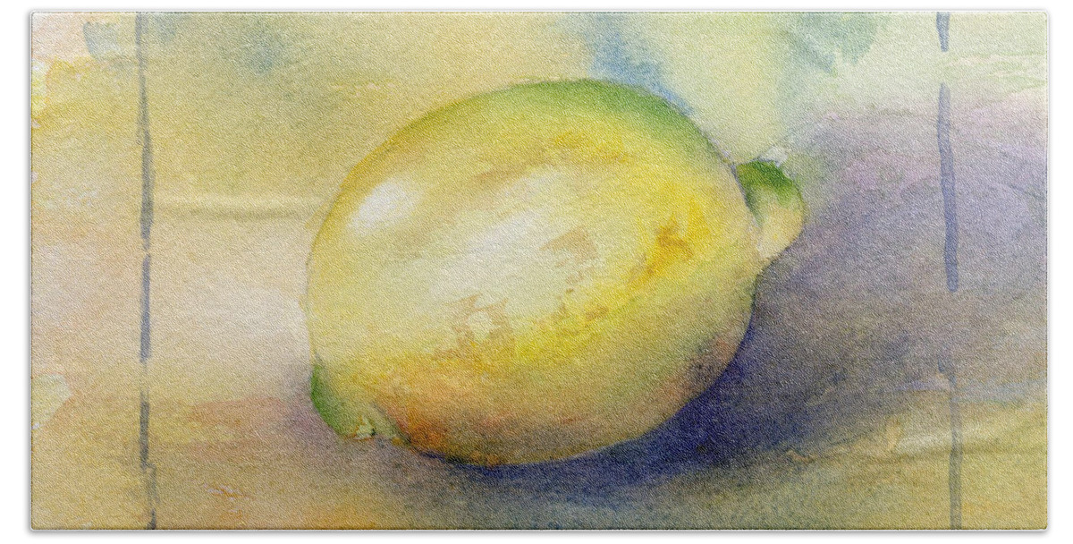 Lemon Hand Towel featuring the painting Lemon by Marsha Karle