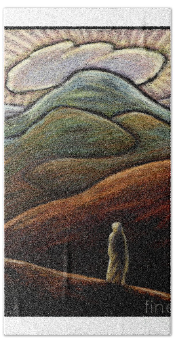 Lent Bath Towel featuring the painting Lent, 1st Sunday - Jesus in the Desert - JLJID by Julie Lonneman