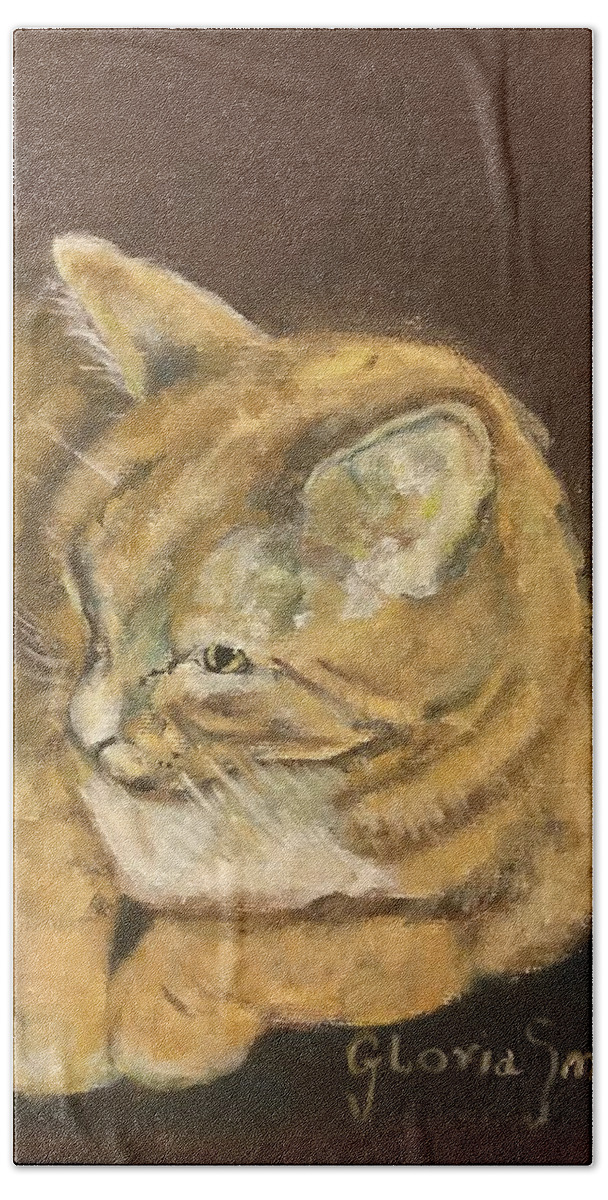 Cat Bath Towel featuring the painting Leo by Gloria Smith