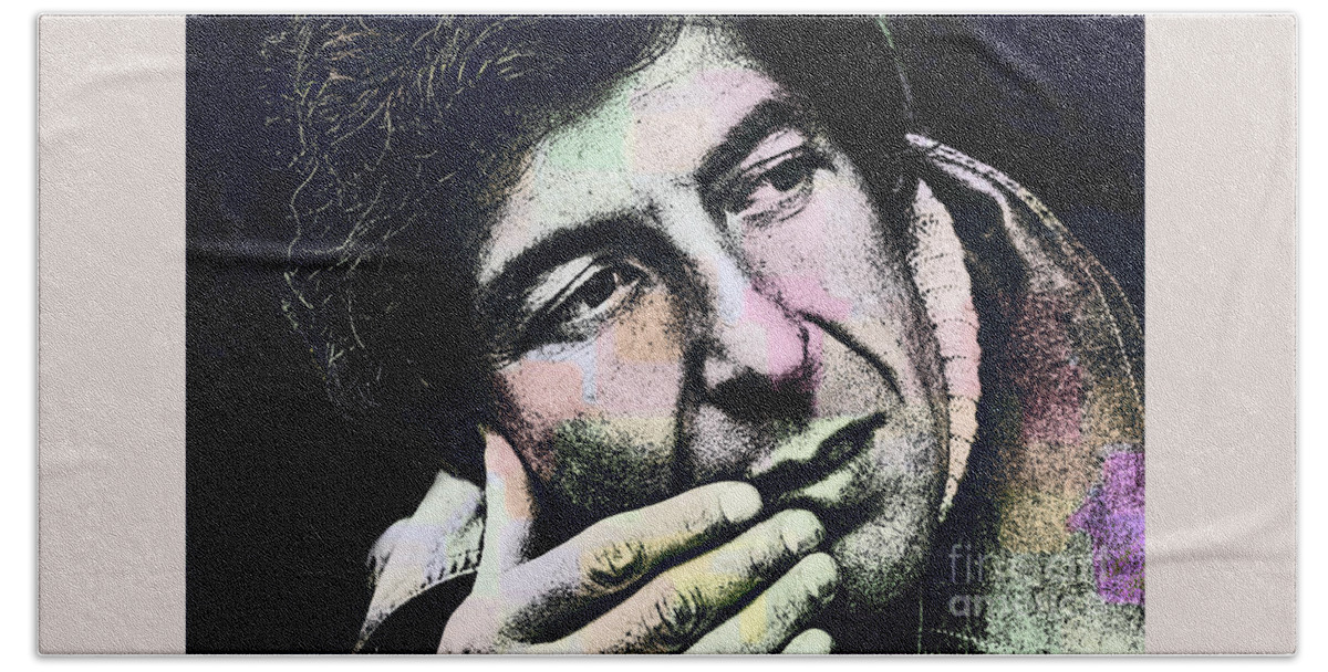 Leonard Cohen Hand Towel featuring the digital art Leonard Cohen - Drawing Tribute by Ian Gledhill