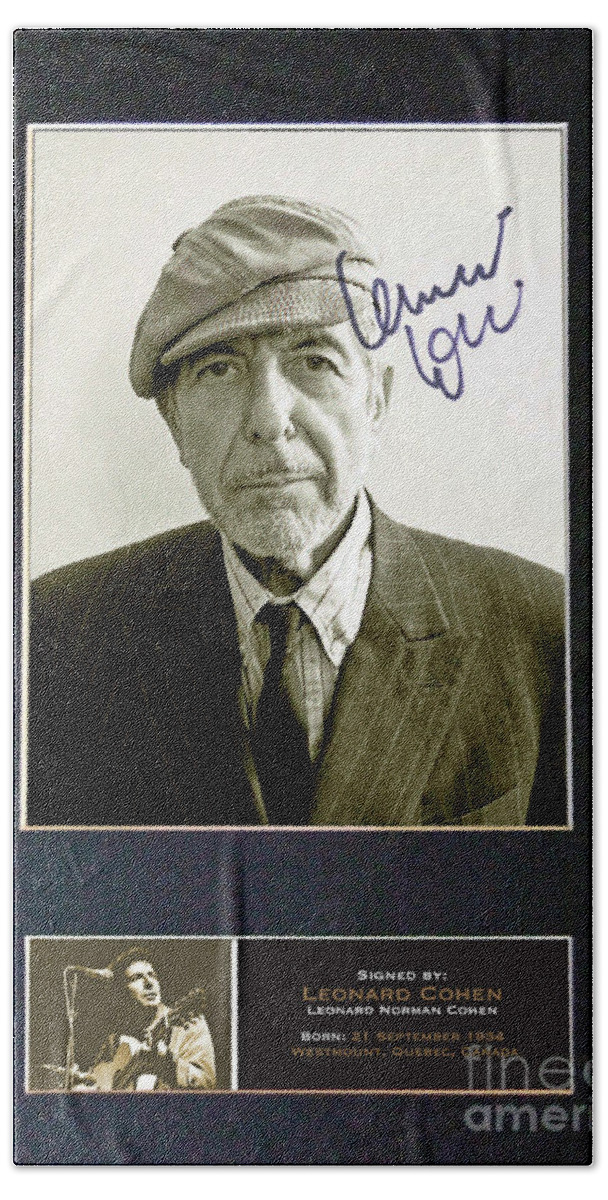 Leonard Cohen Signed Memorabilia Hand Towel featuring the photograph Leonard Cohen Signed Memorabilia by Pd