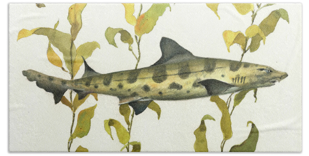 Leopard Shark Bath Sheet featuring the painting Leopard shark by Juan Bosco