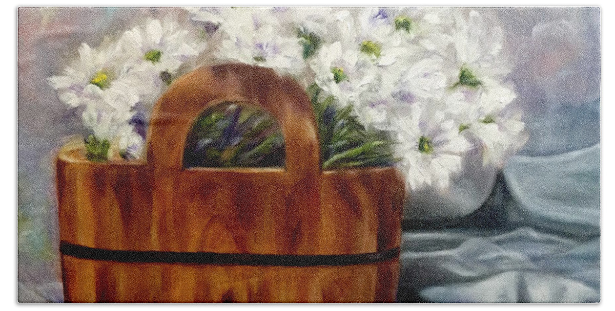 Daisies In Basket Bath Towel featuring the painting Les Fleurs d'ete by Dr Pat Gehr