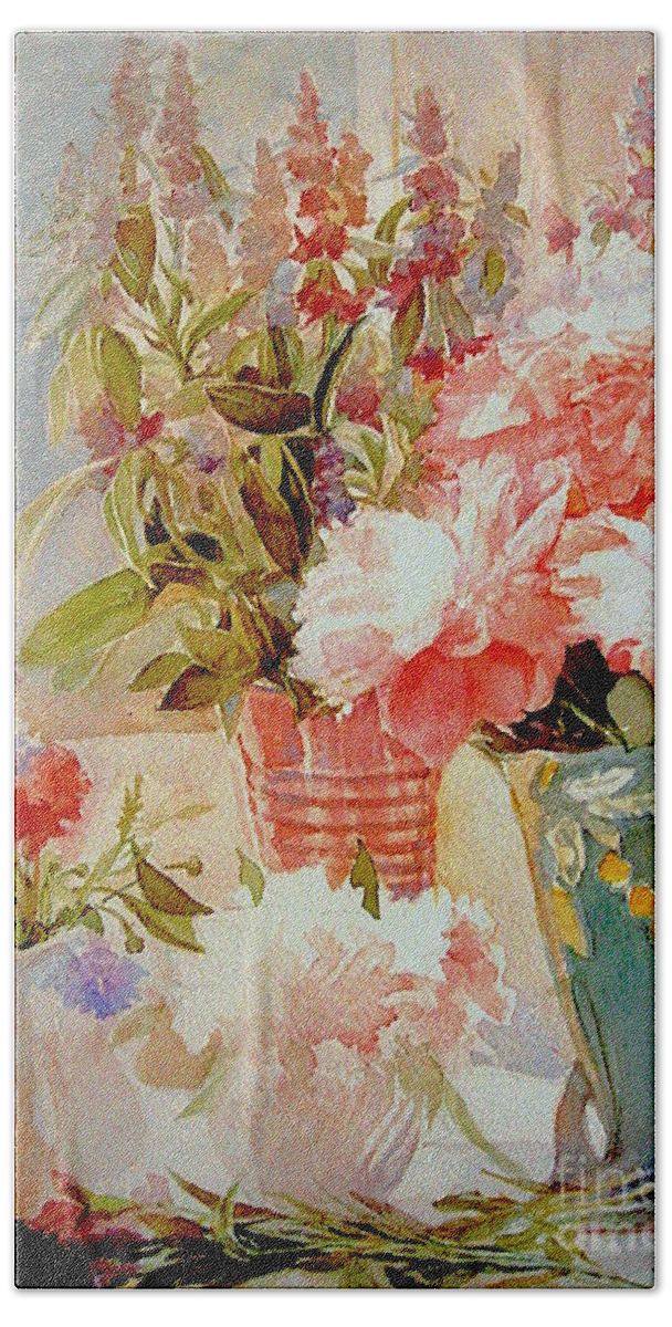 Vase Bath Towel featuring the painting Les Grands Vases by Francoise Chauray
