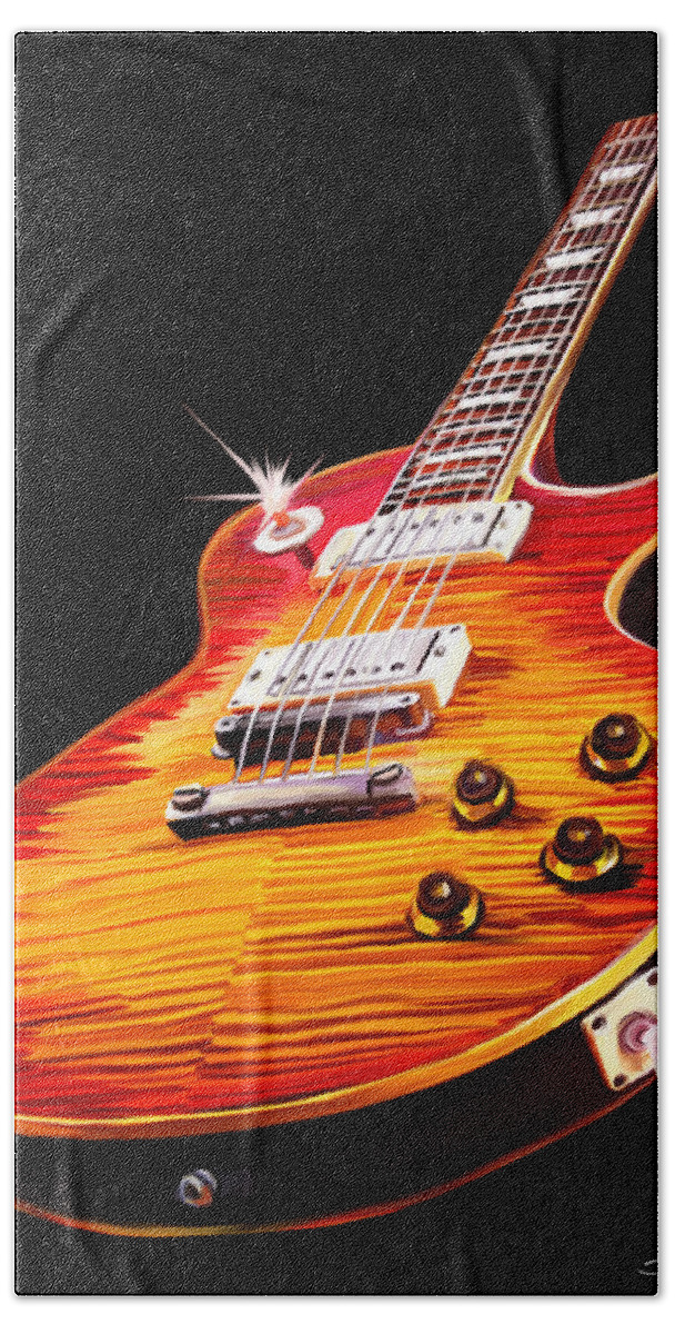 Les Paul Guitar Red Orange Hand Towel featuring the painting Les Paul Guitar by Brett Hardin