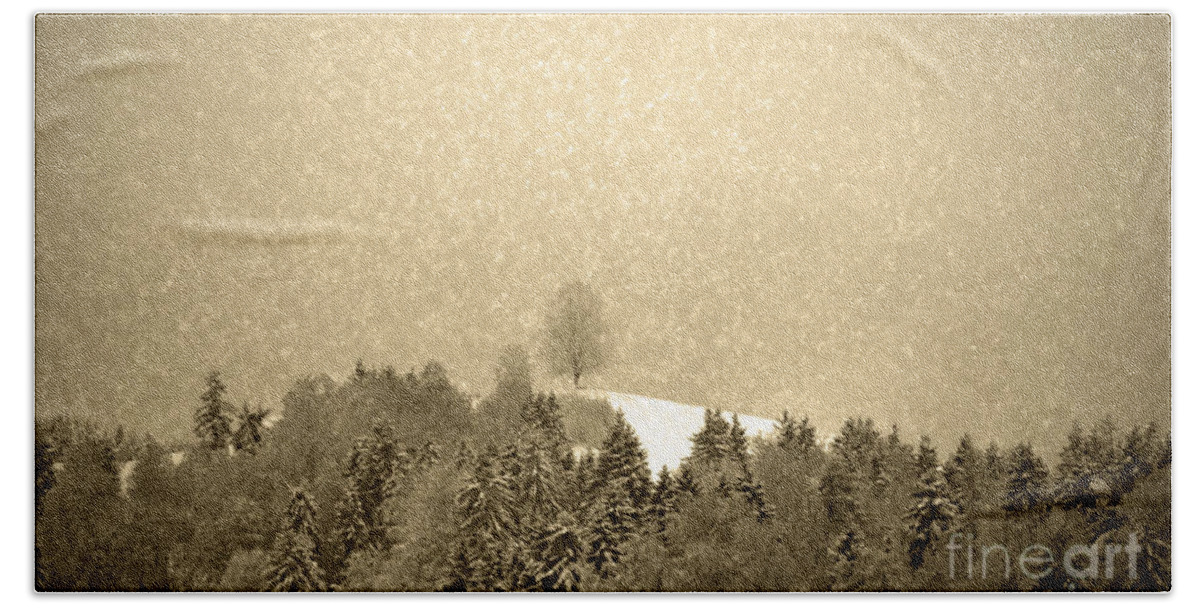 Let It Snow Bath Towel featuring the photograph Let it snow - Winter in switzerland by Susanne Van Hulst
