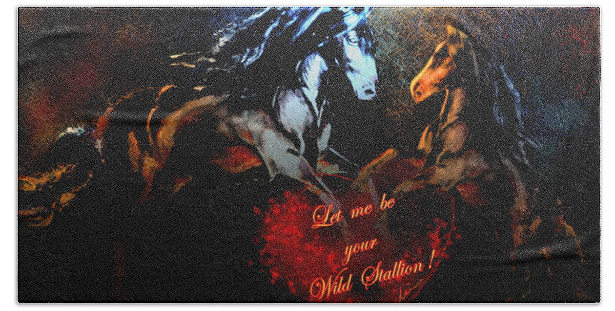 Love Hand Towel featuring the painting Let Me Be Your wild Stallion by Miki De Goodaboom