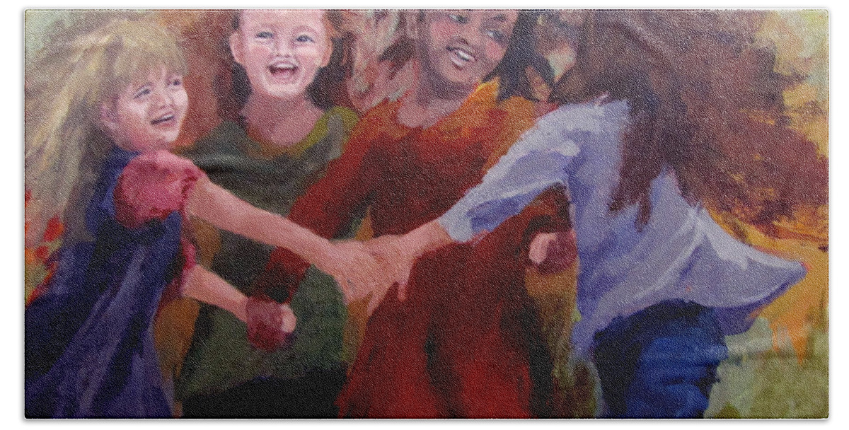 Children Hand Towel featuring the painting Lets Dance by Karen Ilari