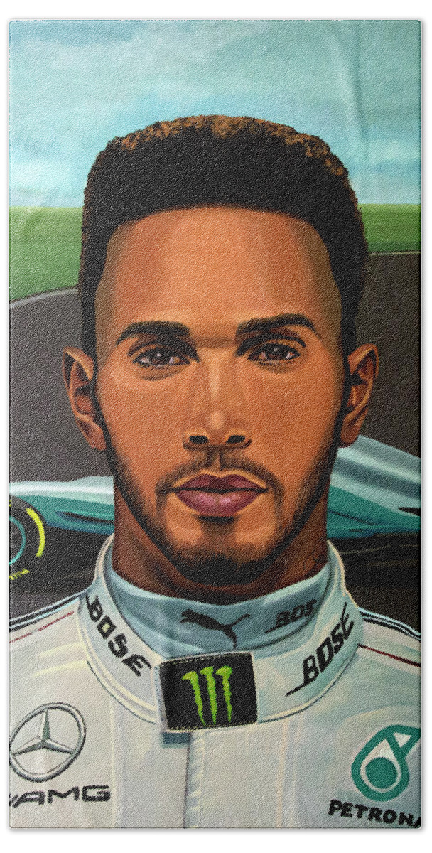 Sport Hand Towel featuring the painting Lewis Hamilton Painting by Paul Meijering