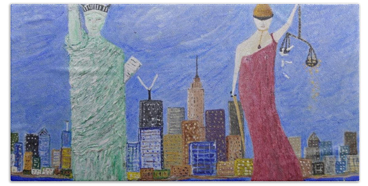 Statue Of Liberty Hand Towel featuring the painting Liberty and Justice by Gino Tupone