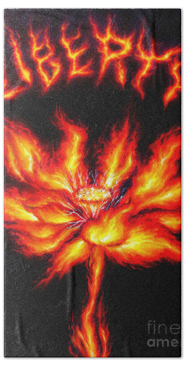 Lotus Bath Towel featuring the painting Lotus of wisdom. Liberty fire by Sofia Goldberg
