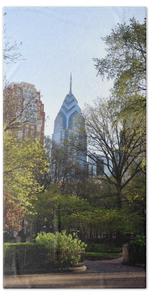Liberty Bath Towel featuring the photograph Liberty Place and Rittenhouse Square in the Spring by Bill Cannon