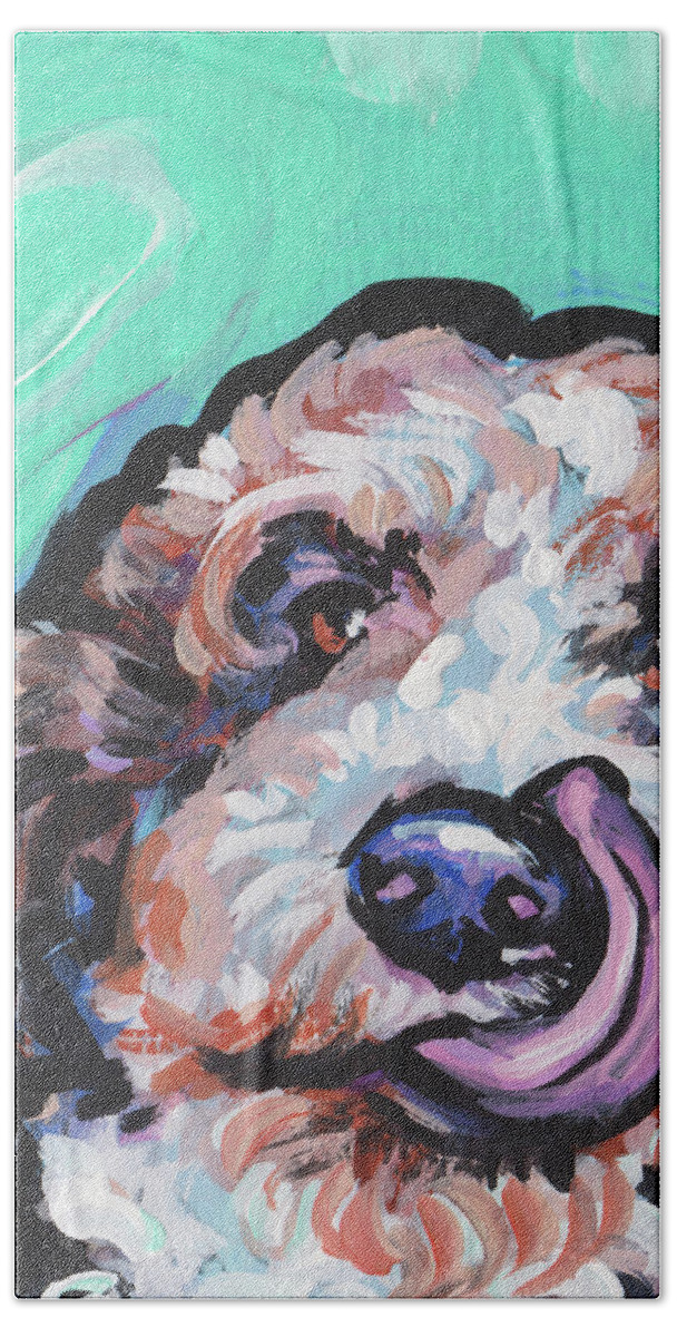 Labradoodle Hand Towel featuring the painting Lickety Doodle by Lea