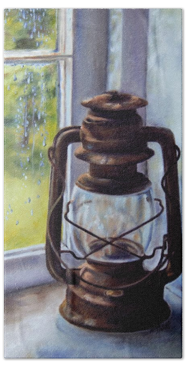 Lantern Hand Towel featuring the painting Light in the Window by Lori Brackett
