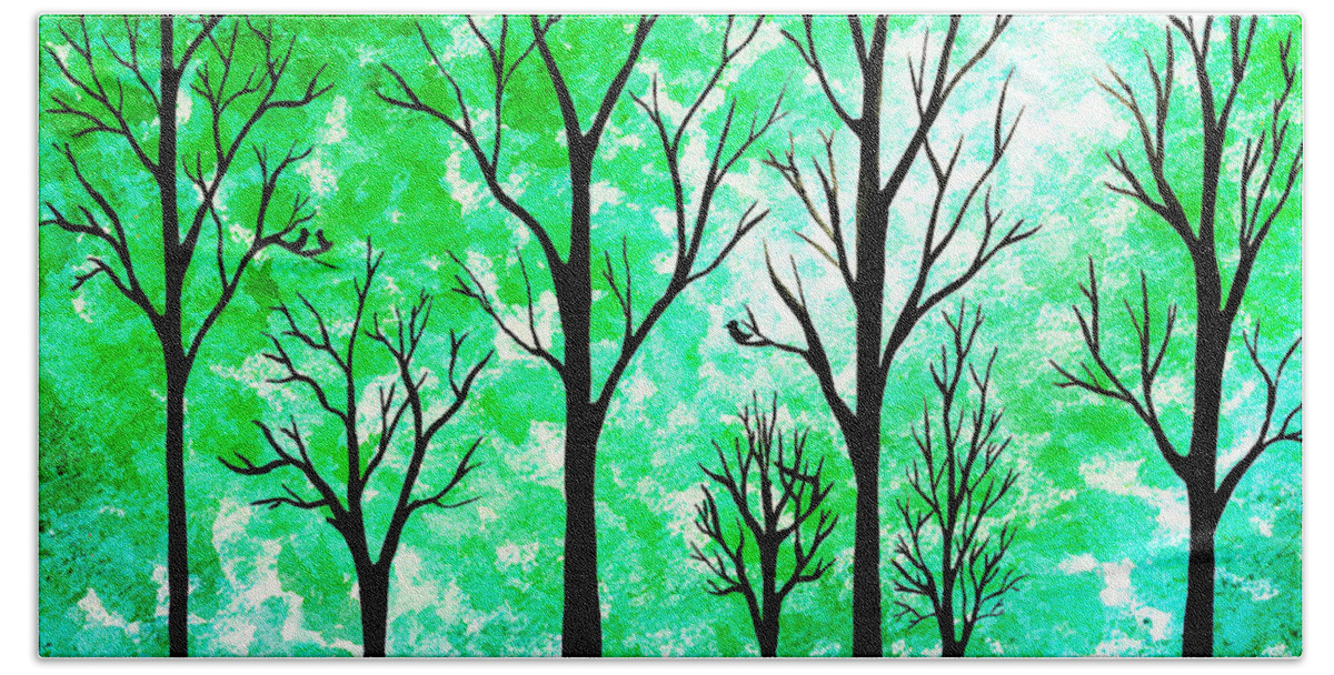 Light In The Woods Abstract Hand Towel featuring the painting Light In The Woods Abstract by Irina Sztukowski