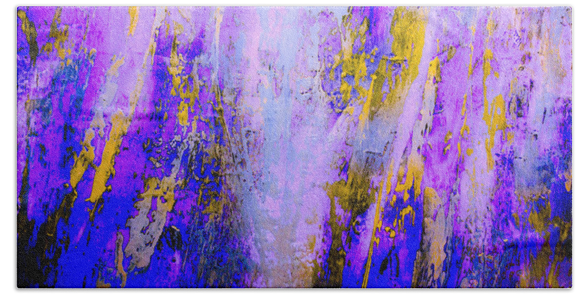 Painting-abstract Acrylic Hand Towel featuring the painting Light Shining Through My Window Of Lavender and Gold by Catalina Walker