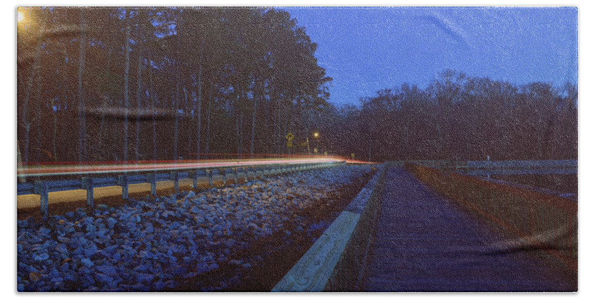 Light Hand Towel featuring the photograph Light Trails on Elbow Road by Nicole Lloyd