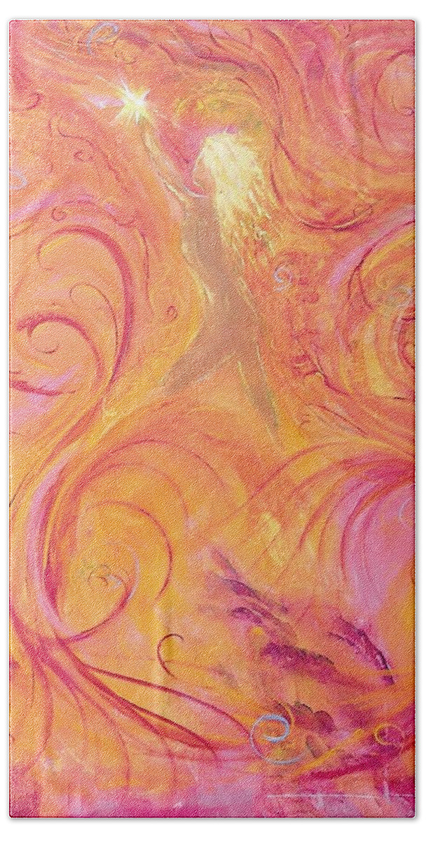 Lightworker Bath Towel featuring the painting Lightbearer's Gift by Lily Nava-Nicholson